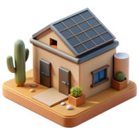 serene artistic Solar-powered house, photovoltaic panels, energy-efficient design, desert setting, architectural rendering professional png
