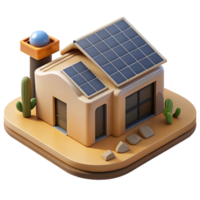 serene abstract Solar-powered house, photovoltaic panels, energy-efficient design, desert setting, architectural rendering original png