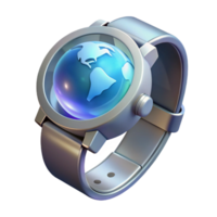 elegant traditional A sleek, silver smartwatch displaying a holographic Earth rotating slowly, lit by a soft, ambient glow, with a cyberpunk aesthetic genuine png