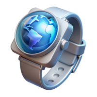 elegant traditional A sleek, silver smartwatch displaying a holographic Earth rotating slowly, lit by a soft, ambient glow, with a cyberpunk aesthetic premium png