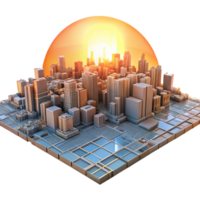 elegant artistic A futuristic cityscape composed entirely of interconnected circuit boards, bathed in the warm glow of a digital sunrise, rendered in a photorealistic style genuine png