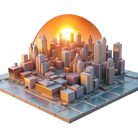 extraordinary creative A futuristic cityscape composed entirely of interconnected circuit boards, bathed in the warm glow of a digital sunrise, rendered in a photorealistic style premium png