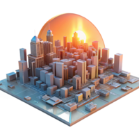 serene contemporary A futuristic cityscape composed entirely of interconnected circuit boards, bathed in the warm glow of a digital sunrise, rendered in a photorealistic style detailed png