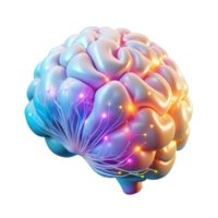 dramatic creative A transparent human brain with neural pathways firing in vibrant, multicolored pulses, lit by a pulsating white light, in a biopunk style high resolution png