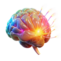 wonderful creative A transparent human brain with neural pathways firing in vibrant, multicolored pulses, lit by a pulsating white light, in a biopunk style 4K png