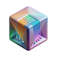 magnificent minimalist A single, levitating, holographic data cube emitting streams of binary code, lit by a shifting rainbow gradient, in a data-driven style exclusive png