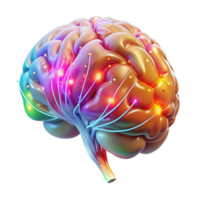elegant modern A transparent human brain with neural pathways firing in vibrant, multicolored pulses, lit by a pulsating white light, in a biopunk style high resolution png
