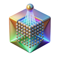 magnificent abstract A single, levitating, holographic data cube emitting streams of binary code, lit by a shifting rainbow gradient, in a data-driven style 4K png
