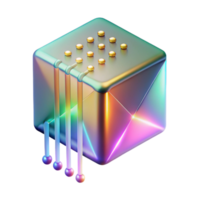 extraordinary artistic A single, levitating, holographic data cube emitting streams of binary code, lit by a shifting rainbow gradient, in a data-driven style detailed png