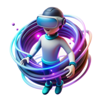 serene vintage A solitary figure in a virtual reality headset, surrounded by a swirling vortex of digital data, illuminated by pulsating neon colors, in a surreal, digital art style original png