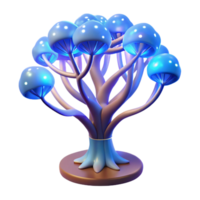 serene abstract A bioluminescent tree with integrated data cables, gently swaying in the breeze, illuminated by its own internal light, in a fantasy, digital painting style high quality png