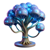 vibrant classic A bioluminescent tree with integrated data cables, gently swaying in the breeze, illuminated by its own internal light, in a fantasy, digital painting style genuine png