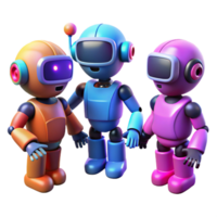 elegante contemporáneo un grupo de estilizado, bajo poli robots interactuando en un virtual ambiente, iluminado por vibrante, plano colores, en un minimalista estilo exclusivo png