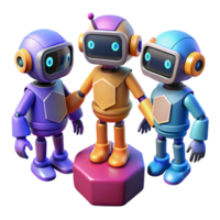 maravilloso minimalista un grupo de estilizado, bajo poli robots interactuando en un virtual ambiente, iluminado por vibrante, plano colores, en un minimalista estilo alto calidad png