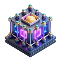 extraordinary rustic A highly detailed rendering of a quantum computer, illuminated by a complex pattern of shifting, colored lights, in a scientific visualization style professional png
