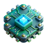 vibrant abstract A close-up of a futuristic circuit board with intricate details and glowing components, illuminated by a cool, blue-green light, in a technical illustration style 4K png