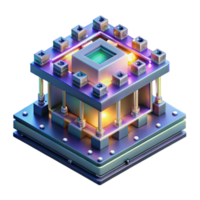 serene contemporary A highly detailed rendering of a quantum computer, illuminated by a complex pattern of shifting, colored lights, in a scientific visualization style original png