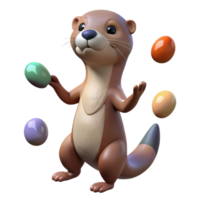 elegant minimalist A playful otter juggling smooth, colorful river stones, lit by dappled sunlight filtering through forest leaves, in a whimsical, cartoon style authentic png