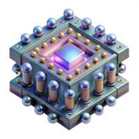 stunning rustic A highly detailed rendering of a quantum computer, illuminated by a complex pattern of shifting, colored lights, in a scientific visualization style premium png