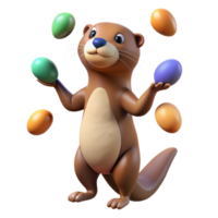extraordinary modern A playful otter juggling smooth, colorful river stones, lit by dappled sunlight filtering through forest leaves, in a whimsical, cartoon style genuine png