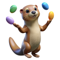 stunning traditional A playful otter juggling smooth, colorful river stones, lit by dappled sunlight filtering through forest leaves, in a whimsical, cartoon style high resolution png