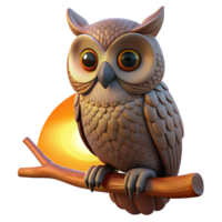 impressive artistic A wise old owl perched on a gnarled branch, bathed in the warm glow of a sunset, detailed pencil sketch style high resolution png