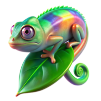 magnificent vintage A vibrant chameleon clinging to a bright green leaf, reflecting iridescent colors, macro photography style, sharp focus premium png