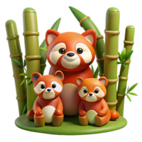 stunning creative A playful family of red pandas frolicking in bamboo forest, soft diffused lighting, storybook illustration style premium png