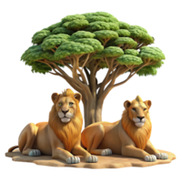 impressive abstract A regal lion pride resting under the shade of an acacia tree, harsh midday sunlight, realistic digital painting 4K png