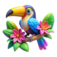 beautiful abstract A colorful toucan perched on a branch adorned with exotic flowers, vibrant tropical colors, pop art style authentic png