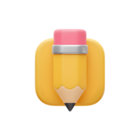 3D Render of a Yellow Pencil Icon on a Square Button for Digital Design and Creativity png