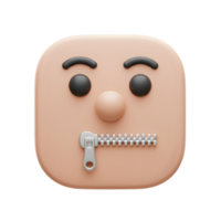 3D Render of a Cartoon Face with a Zipper Across its Mouth, Illustrating Secrecy, Silence, or Discretion png