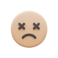 3D Render of a Tired and Sad Face Emoticon Exhausted and Depressed Emoji Expression png