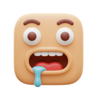 3D Render of a Square-Shaped Cartoon Face with Wide Open Mouth and Drooling, Expressing Surprise or Shock png