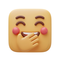 A Hilarious 3D Render of a Laugh Emoji Covering its Mouth, Expressing Joy and Amusement with Blushing Cheeks png