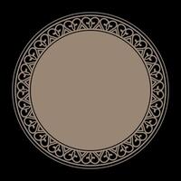 Decorative gold round frame for design with abstract floral pattern. Circle frame. Elegant element in Eastern style, place for text. Floral gold border. For invitation, textile, ceramic, porcelain vector