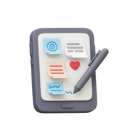 3D Render of Smartphone with Notes and Stylus. Digital Organization and Note-Taking App png