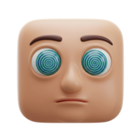 3D Render of a Confused Square Face with Hypnotic Eyes. A Digital Art Piece Exploring Emotions png