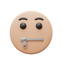 3d render do uma com zíper boca emoji. silêncio, segredo, e a poder do guardando quieto png