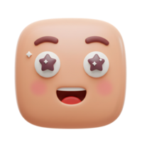 Delightful 3D Rendered Emoji A Happy Square-Faced Character with Starry Eyes and a Wide Grin png