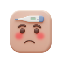 3D Render of a Sad Emoji with a Thermometer on its Forehead Illustrating Illness and Fever png