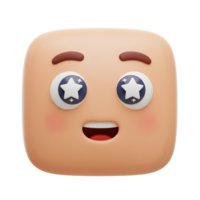 Adorable 3D Render of a Happy Square Face with Starry Eyes A Delightful Digital Character Design png