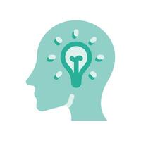 Head with Light Bulb Icon on White Background vector