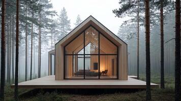 une cabine dans le les bois avec une vue de le forêt video