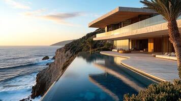 The house is on the edge of the cliff overlooking the ocean video