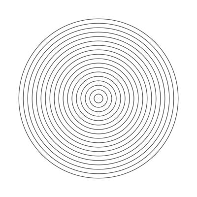 Polar grid pattern of 17 concentric circles. Wheel of life. Coaching blank mockup. Habits tracker. Diagram divided on seventeen segments. Blank polar graph paper layout. Graphic thin outline template.