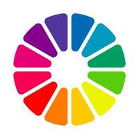 Color wheel. Circle color spectrum palette. Template for art school. Multicolored mockup. Infographic element. Color guide. Pie chart diagram. Color theory. Twelve part color system. Coaching tool. vector
