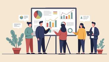 Business Meeting And Data Analysis Office Teamwork Growth Strategy vector