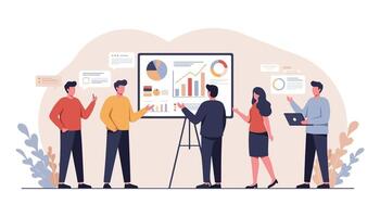 Data Analysis And Business Strategy Team Discussion And Financial Planning vector