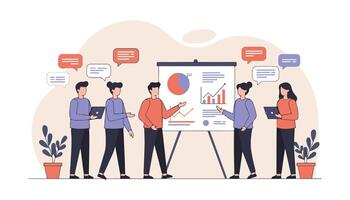 Business Teamwork and Data Analysis Illustration Office Meeting, Analytics, Growth Strategy. vector